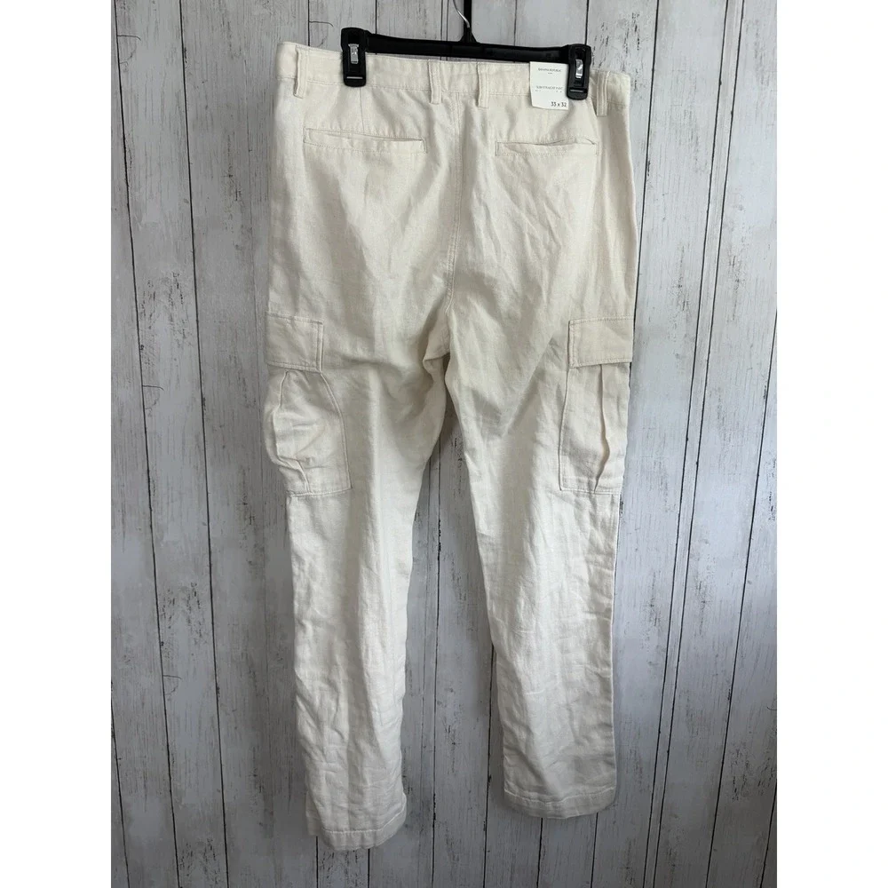 Banana Republic Cargo Pants Mens 33 X 32 Beige Slim Straight Linen Blend NWT